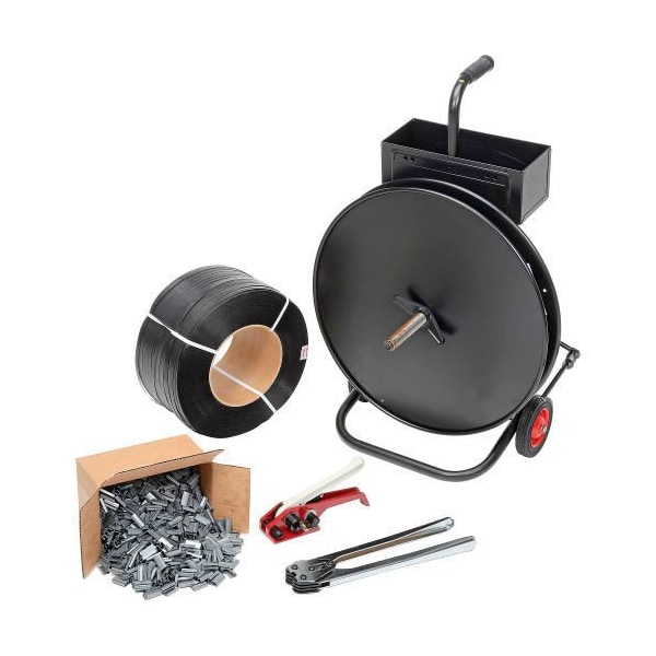 Global Industrial Strapping Kit w/ Tensioner, Crimper, Seals & Cart, 1/2inW x 9000ftL Strapping 241112 - main